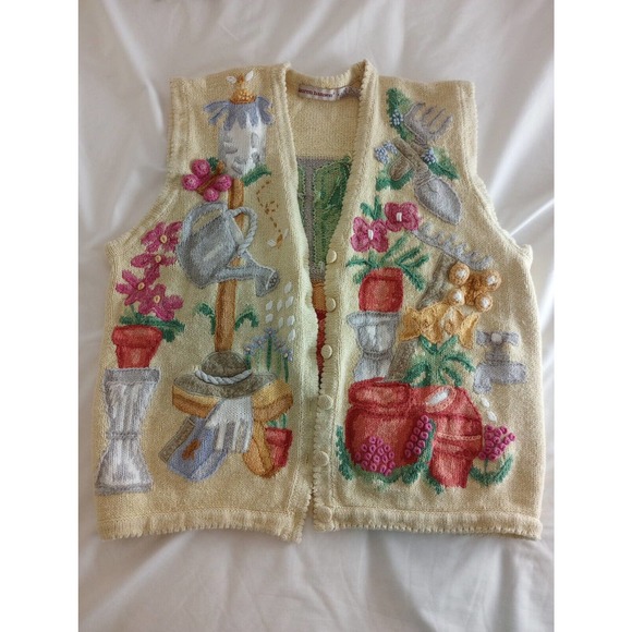 Lauren Hansen Summer Spring Garden Sweater Vest Medium Knit 90s Unique Grandma - Picture 11 of 11